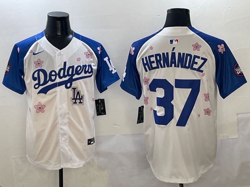 Men Los Angeles Dodgers #37 Hernandez White Blue Sakura Edition 2025 Nike MLB Jersey style 9->->